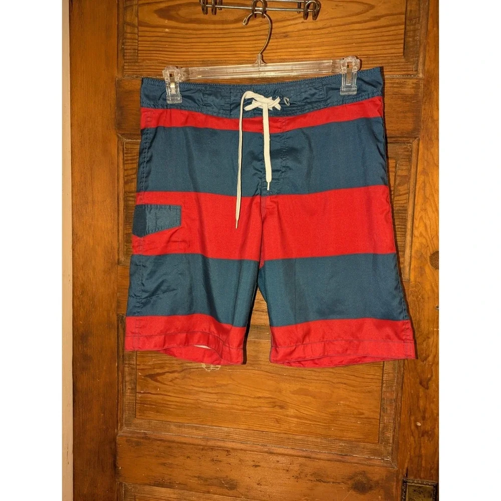 Old Navy Mens Red Navy‎ Blue Striped Board Shorts Swim Trunks Size Medium Cargo